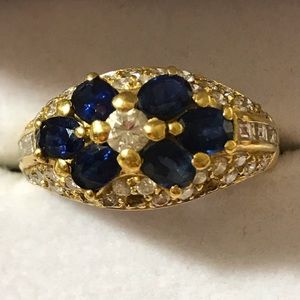 One of a Kind Deep Blue Sapphire Diamond Ring 18K